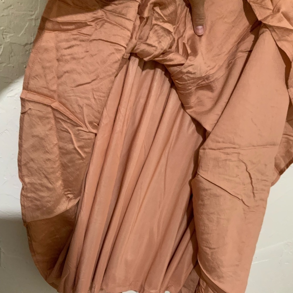 NWT Blu Pepper Peachy Brown Puff Sleeve Pleated Bodice Mini Dress Sz Large - Picture 9 of 9
